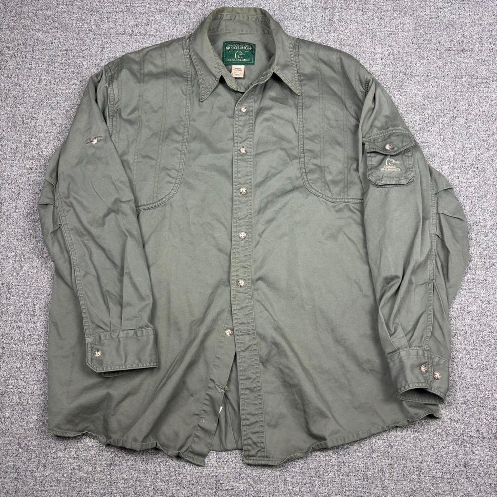Ducks Unlimited x Woolrich Shirt Mens XL Olive Green Hunting shooting VTG